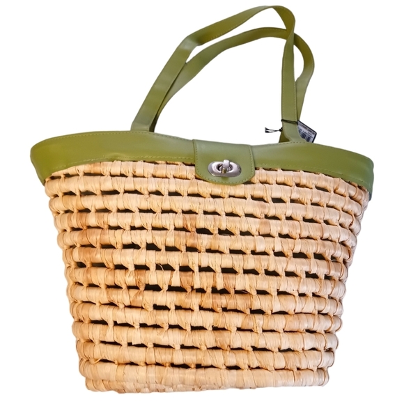 Bijoux Turner Ratan Handbag Beachbag Woven NWT Vacation Beach Summer Green - Picture 1 of 8